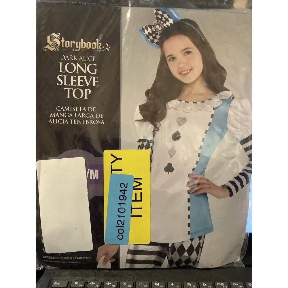 NEW Storybook Dark Alice In Wonderland Girls Long Sleeve Shirt Top Costume S/M